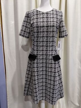 NWT DKNY Black & White Tweed Fit-and-Flare Dress